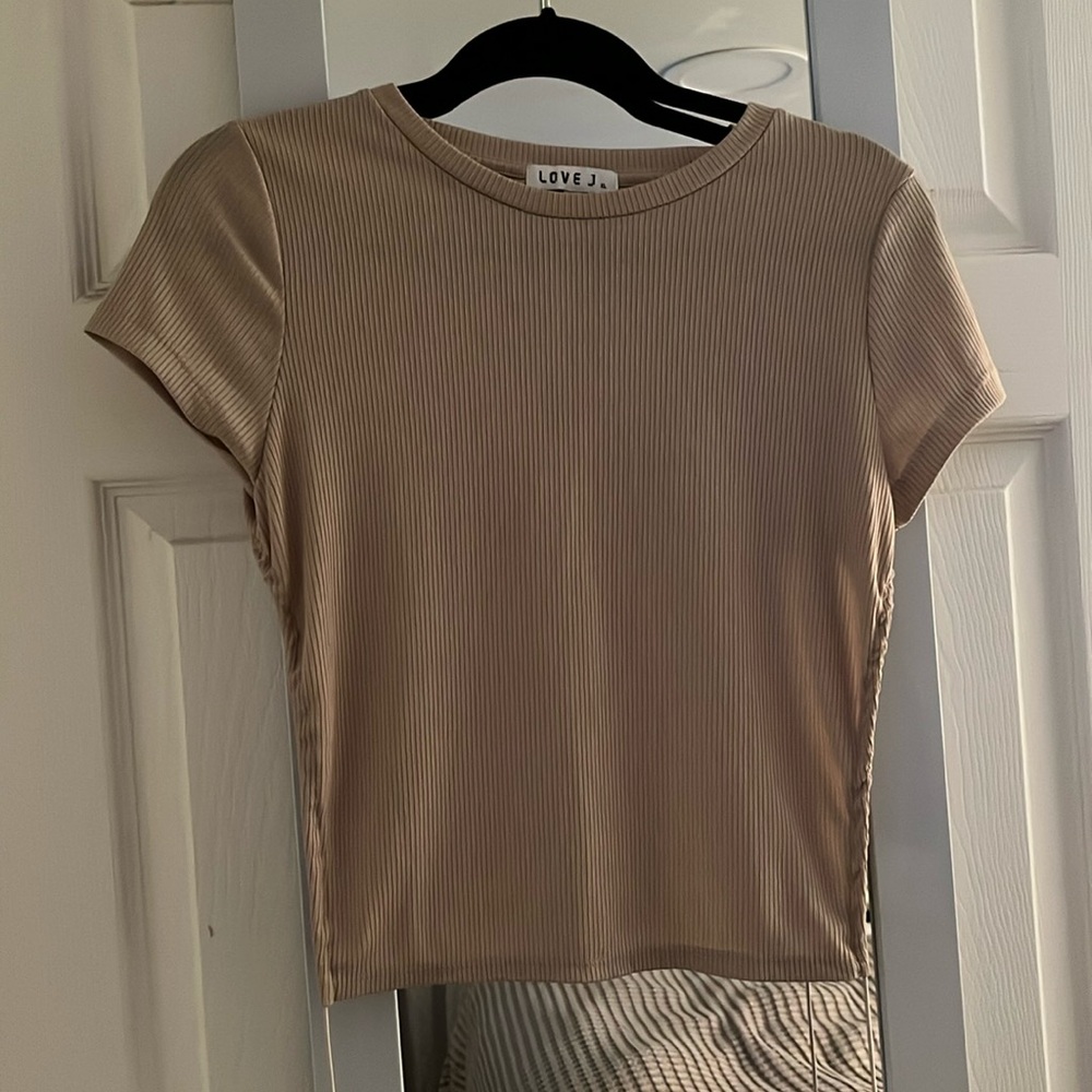 Love J Women's Beige Ribbed Top